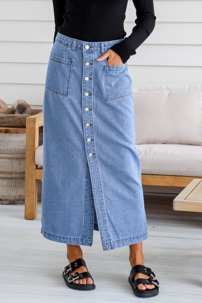 Country Denim Button Front Maxi Skirt-hc-new-Hello Cyril.