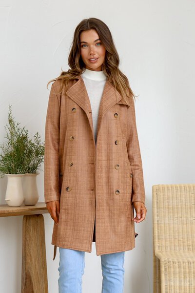 Miracle Check Suede Trench Coat - Pre Order-hc-new-Hello Cyril.