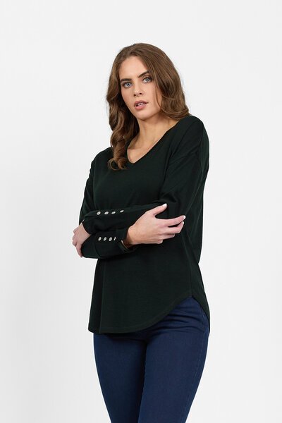 Vassalli Merino V Neck Button Cuff Top-shop-by-label-Hello Cyril.