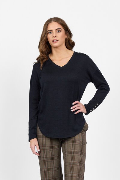 Vassalli Merino V Neck Button Cuff Top-shop-by-label-Hello Cyril.