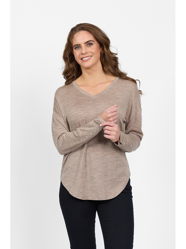 Vassalli Merino V Neck Button Cuff Top