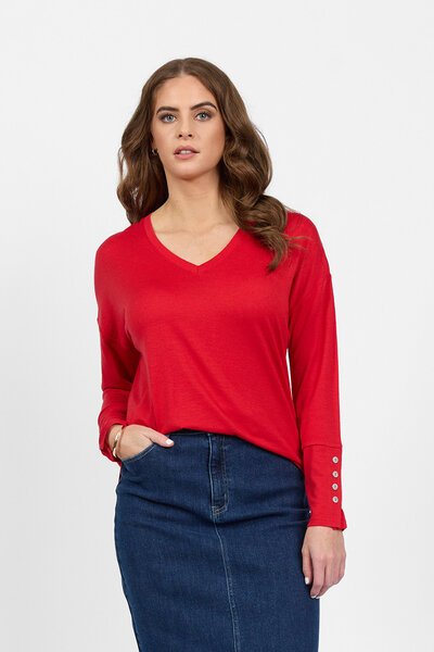 Vassalli Merino V Neck Button Cuff Top-shop-by-label-Hello Cyril.