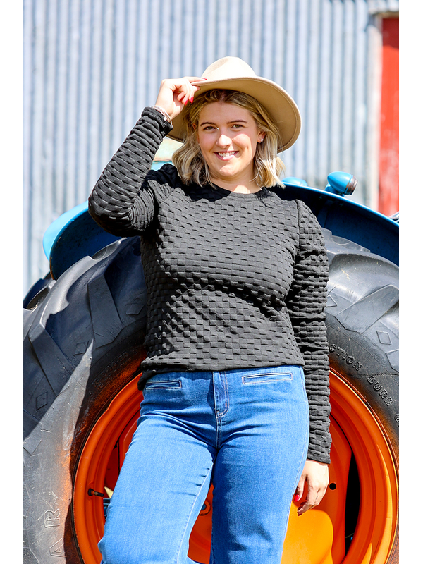 Esplanade Gathered Sleeves Check Top