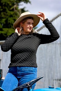 Esplanade Gathered Sleeves Check Top