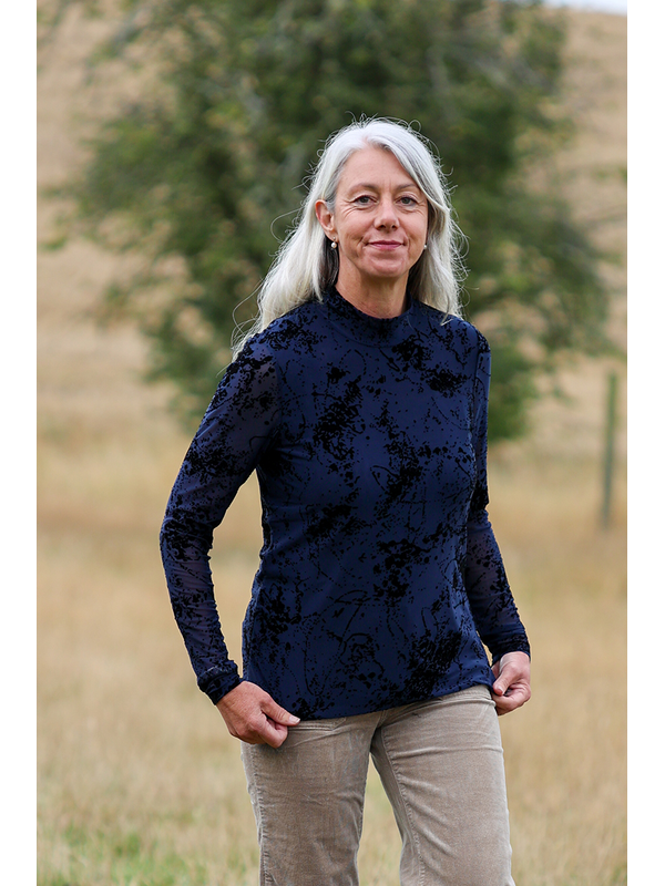 Foil Long Sleeve Polo Neck Top