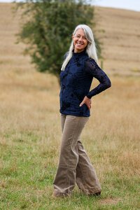 Foil Long Sleeve Polo Neck Top