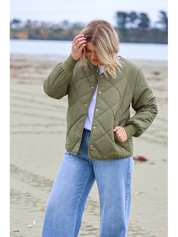 Pink Diamond Collarless Quilted Jacket