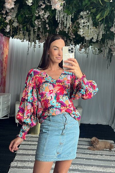Charlo Tamara V Neck Floral Top-hc-new-Hello Cyril.