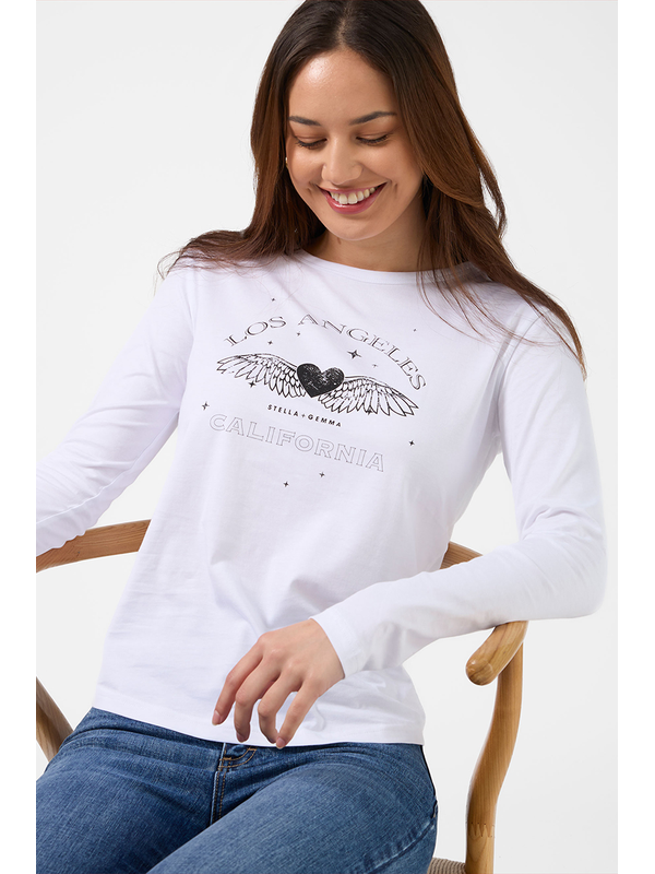 Stella + Gemma LS White Grunge Heart Tee