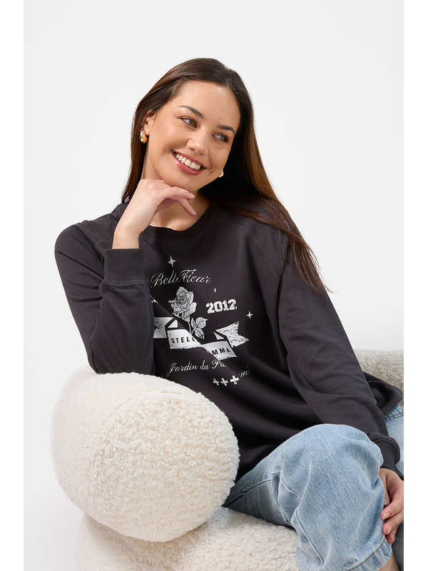 Stella + Gemma Aged Black Cracked Rose Sweater