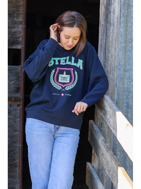Stella + Gemma Navy Retro College Sweater