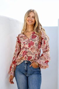 Joop + Gypsy Floral Print Ruffle Trim Top