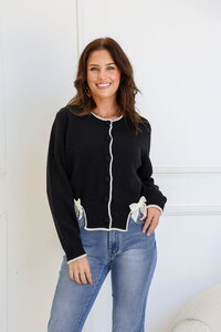 Miss Manlow Bow Trim Button Cardi