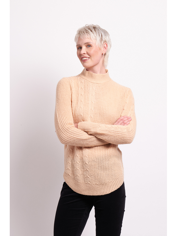 Foil Cable Knit Scoop Hem Jumper
