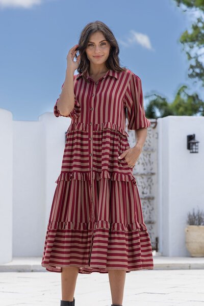 Joop & Gypsy Stripe Ruffle Trim Midi Dress-hc-new-Hello Cyril.