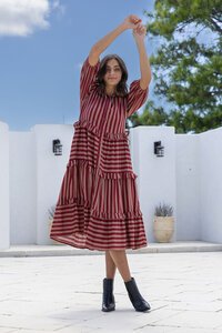 Joop & Gypsy Stripe Ruffle Trim Midi Dress