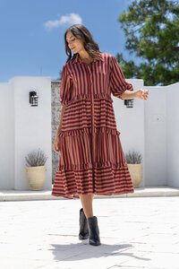 Joop & Gypsy Stripe Ruffle Trim Midi Dress