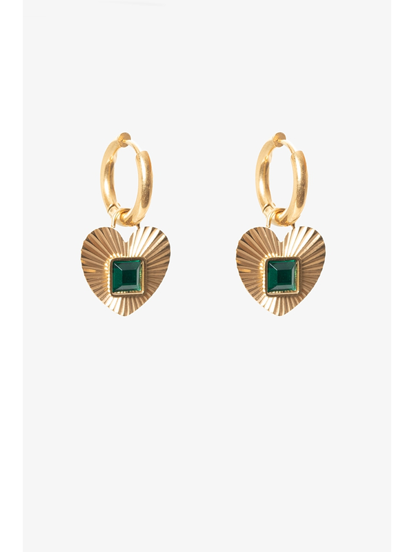 Antler Fluted Heart Emerald Embrace Earring