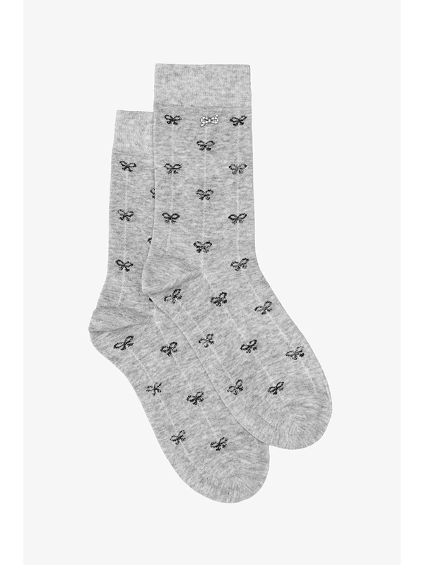 Antler Grey + Silver Bow Sock