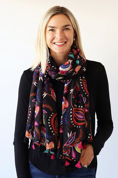 Archer House Flower + Leaf Tassel Scarf-gift-guide-Hello Cyril.