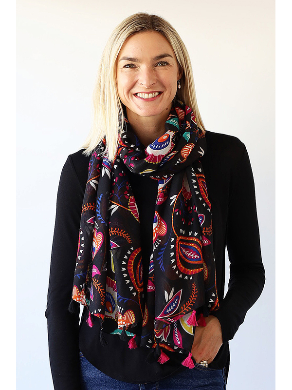 Archer House Flower + Leaf Tassel Scarf