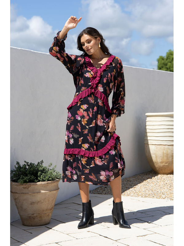 Joop + Gypsy Mayfair Ruffle Trim Midi Dress