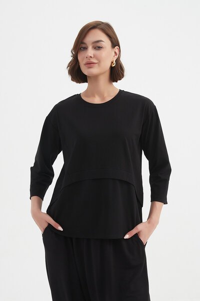 Tirelli Black Curved Seam Top-shop-by-label-Hello Cyril.