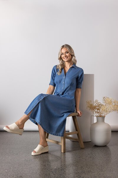 Vassalli Button Up Front Dress-shop-by-label-Hello Cyril.