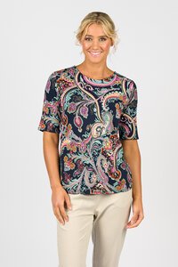 Vassalli 3-4 Sleeve Round Neck Top - Persia