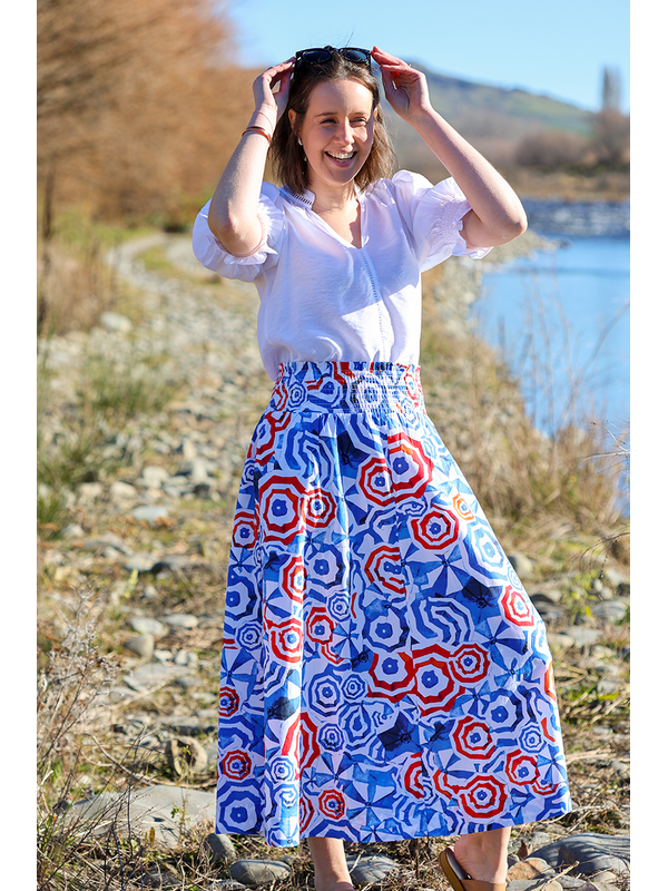 Foil A-Line Shirred Waist Skirt