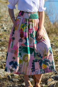 Foil A-Line Shirred Waist Skirt