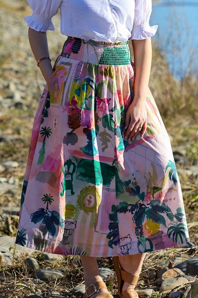 Foil A-Line Shirred Waist Skirt-lives-Hello Cyril.