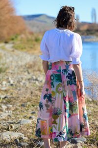 Foil A-Line Shirred Waist Skirt