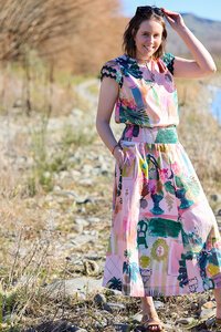 Foil A-Line Shirred Waist Skirt