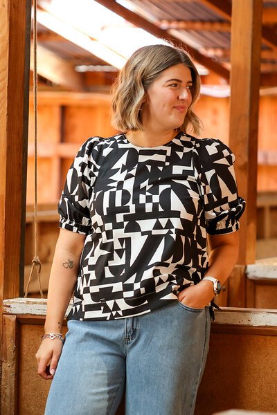 Foil Swing Volume Sleeve Top-shop-by-label-Hello Cyril.