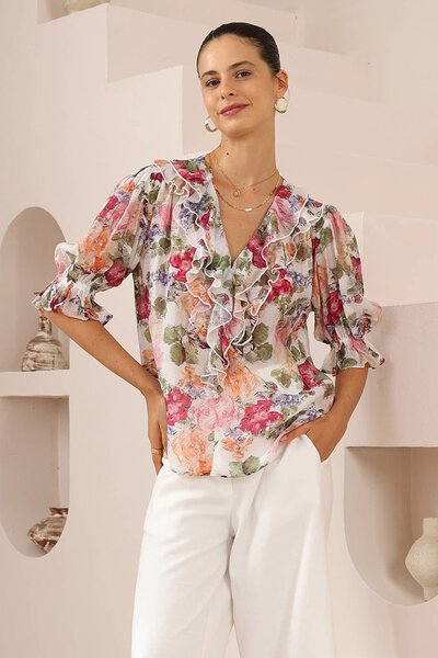 Iris Maxi Painterly Floral Frill Blouse-hc-new-Hello Cyril.