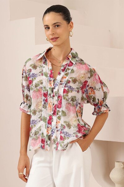 Iris Maxi Painterly Floral Short Sleeve Blouse-hc-new-Hello Cyril.