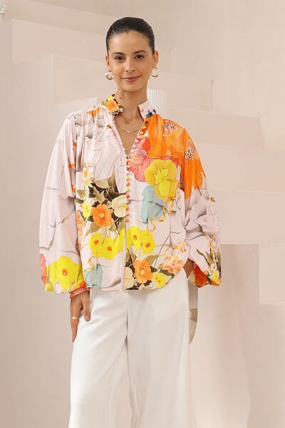 Iris Maxi Hibiscus Balloon Sleeve Blouse-hc-new-Hello Cyril.