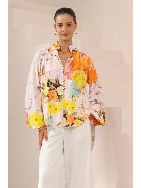 Iris Maxi Hibiscus Balloon Sleeve Blouse
