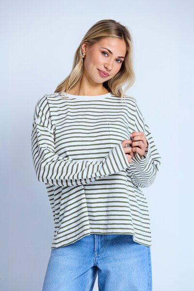 Stella + Gemma Herbal Stripe Drop Shoulder Tee-barrel-jeans-Hello Cyril.