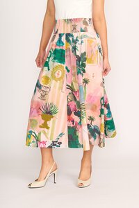 Foil A-Line Shirred Waist Skirt