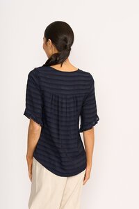 Preen Scoop Ruffle Sleeve Stripe Top