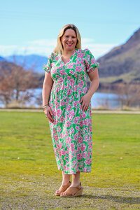 Foil Shirred Empire Line Dress