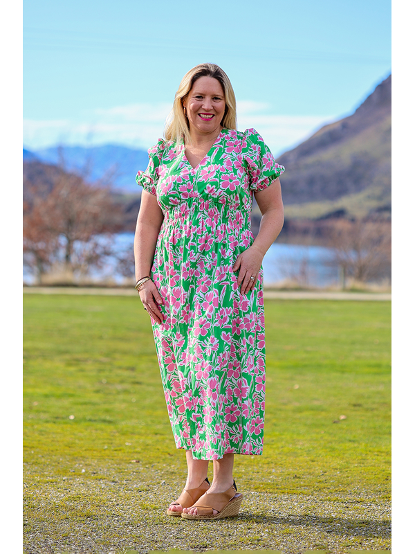 Foil Shirred Empire Line Dress