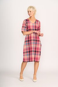 Memo Check Balloon Sleeve Dress