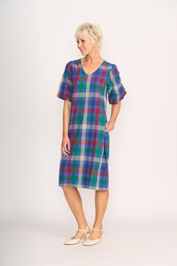 Memo Check Balloon Sleeve Dress