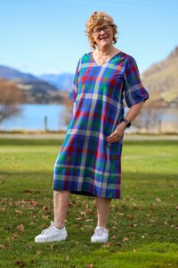 Memo Check Balloon Sleeve Dress