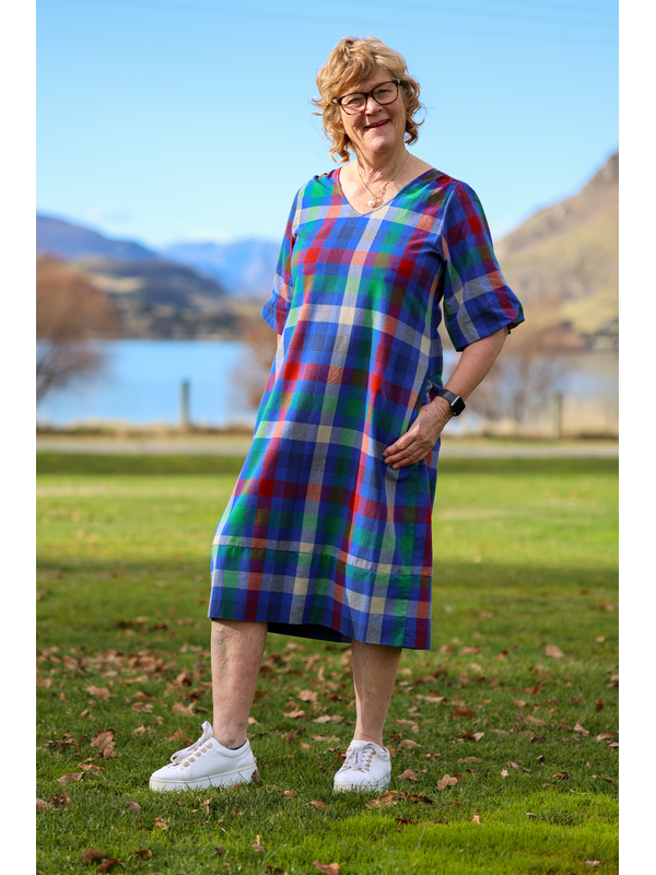 Memo Check Balloon Sleeve Dress