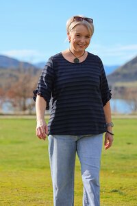 Preen Scoop Ruffle Sleeve Stripe Top