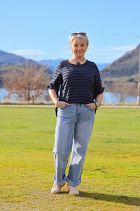 Preen Scoop Ruffle Sleeve Stripe Top